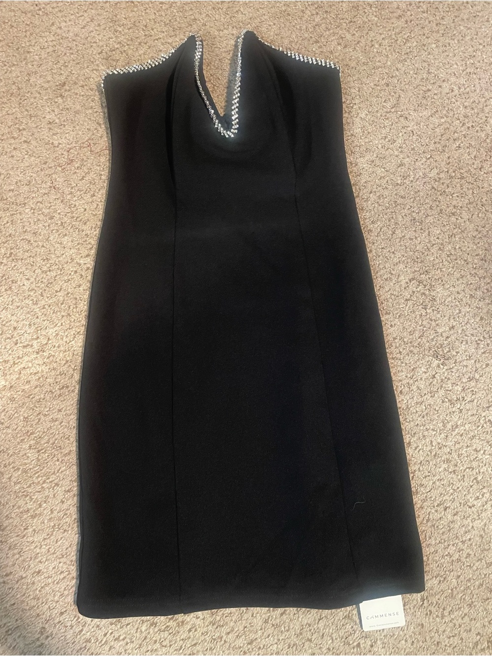 NWT COMMENSE Rhinestone Contrast Trim Sweatheart Tube Short Dress XS - Picture 4 of 6